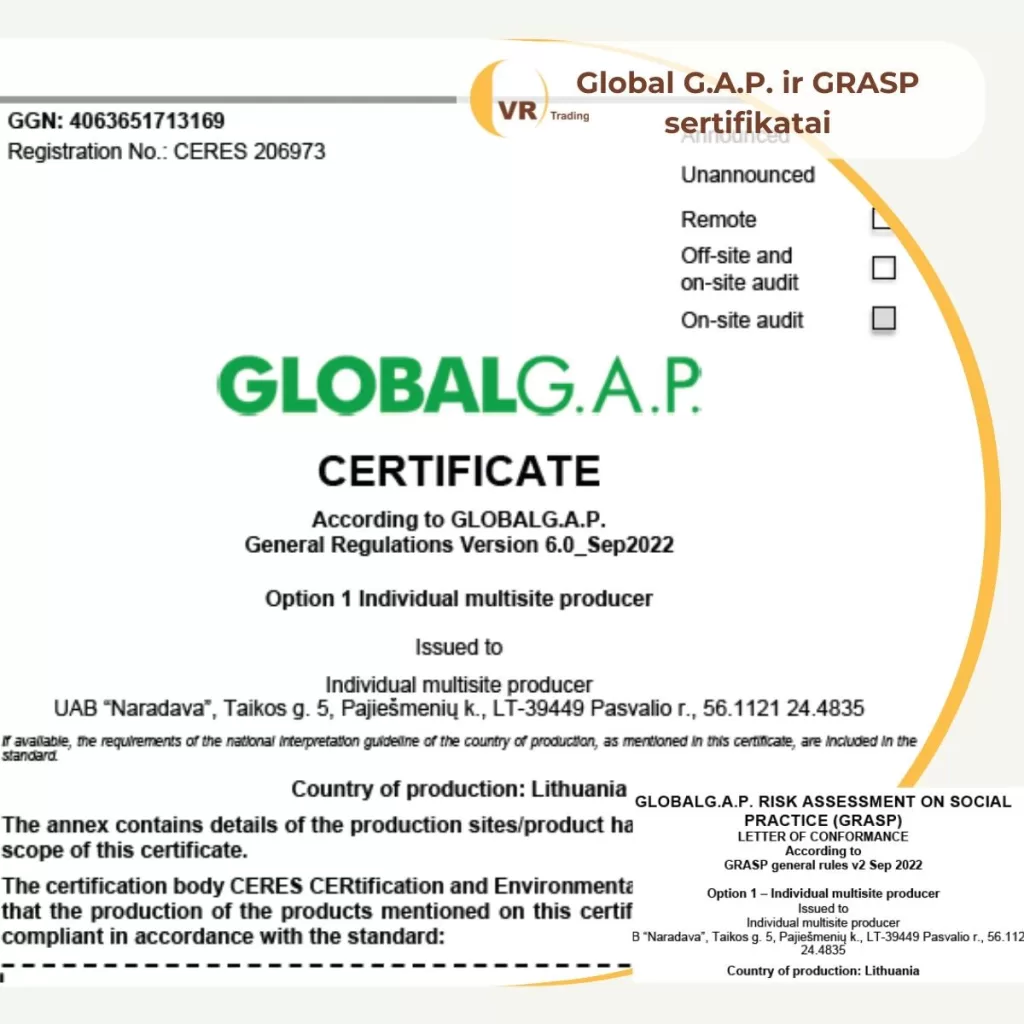 Global G.A.P. ir GRASP sertifikatai klientų rankose!
