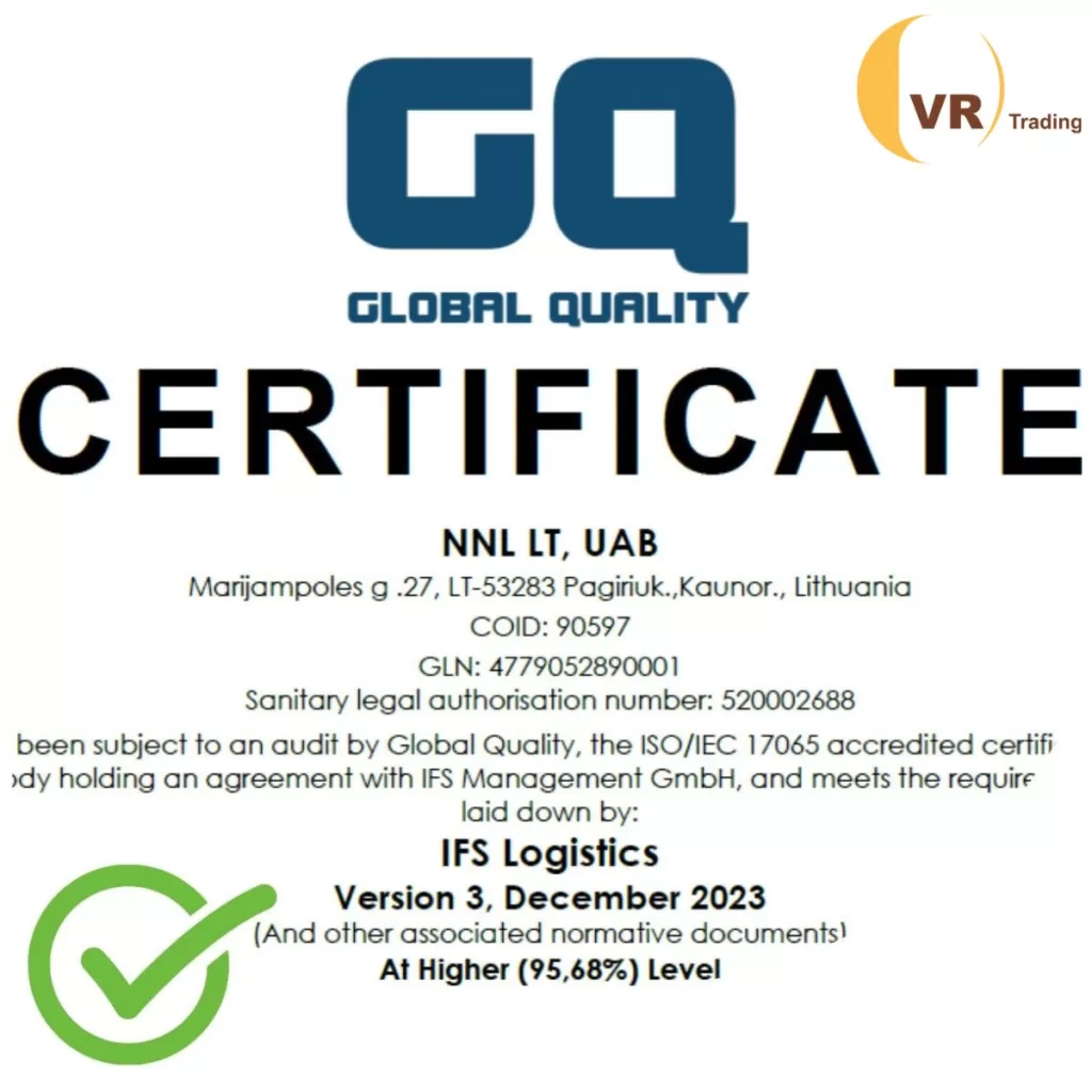 NNL LT IFS Logistics sertiffikatas