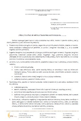 Stiklo, plastiko ir metalo tvarkymo instrukcija
