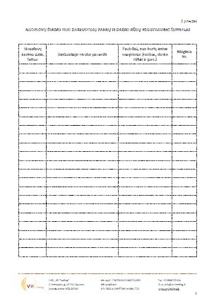 Nuoplovų ėmimo nuo darbuotojų rankų ir darbo rūbų registravimo žurnalo forma