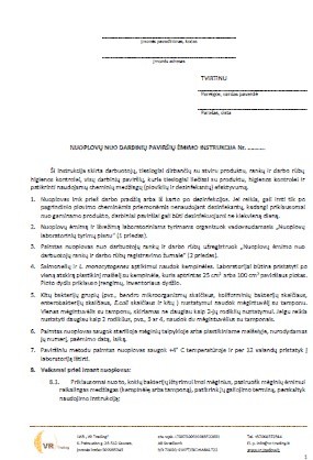 Nuoplovų nuo darbinių paviršių ėmimo instrukcija