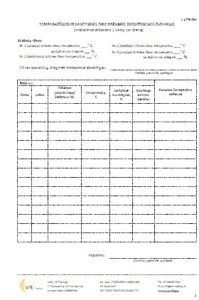 Temperatūros ir santykinės oro drėgmės registracijos žurnalo forma