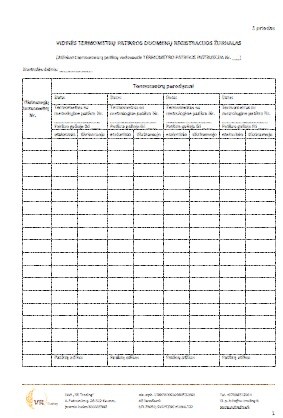 Vidinės termometrų patikros duomenų registracijos žurnalo forma